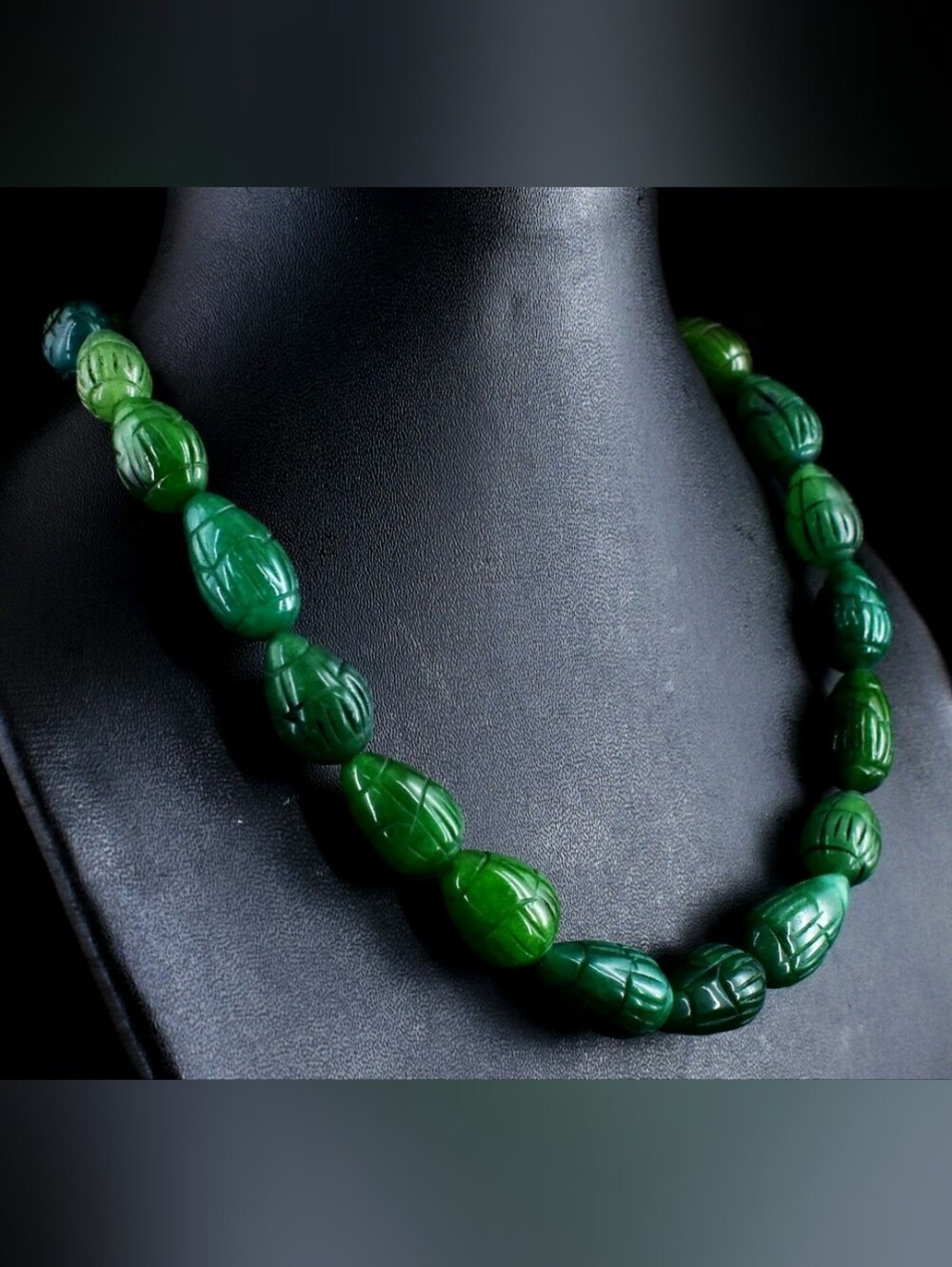 Green Carved Emerald Bead Necklace - Women Jewelry